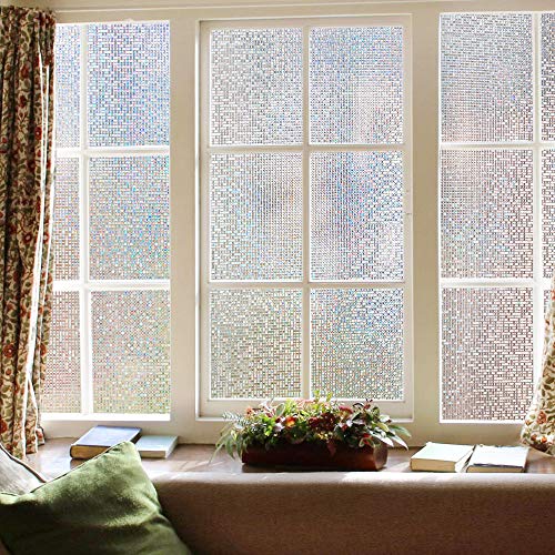 LEMON CLOUD Mosaic Window Film Privacy Frosted Stained Glass Rainbow Static Cling Decorative No Glue Removable Self Adhesive Anti UV Window Sticker for Glass (17.5" x 78.7", 3D Mosaic)