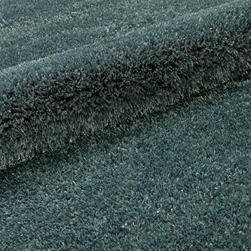 Well Woven Shimmer Shag Ocean Blue Solid Plain Modern Luster Ultra Thick Soft Plush Area Rug 7 x 10 (6'7" x 9'10") Contemporary Retro Polyester Textured 2" Pile Yarn Easy Clean Stain Fade Resistant
