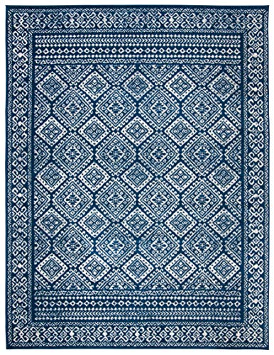 SAFAVIEH Tulum Collection TUL264N Moroccan Boho Distressed Non-Shedding Living Room Bedroom Dining Home Office Area Rug, 9' x 12', Navy / Ivory