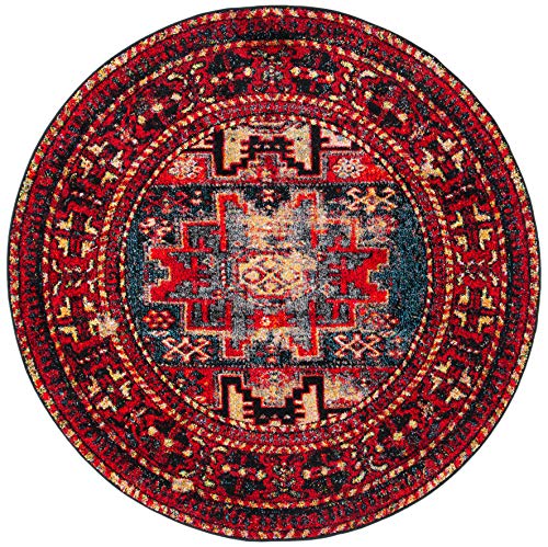 Safavieh Vintage Hamadan Collection VTH213A Traditional Oriental Antiqued Persian Area Rug, 9' Round, Red/Multi