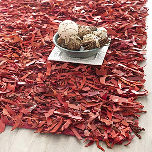 Safavieh Leather Shag Collection LSG511D Hand Woven Red Leather Square Area Rug (8' Square)