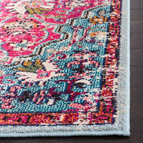 Safavieh Madison Collection MAD447R Boho Chic Vintage Medallion Distressed Area Rug, 9' x 12', Fuchsia/Teal