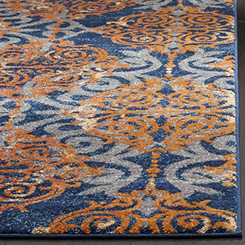 SAFAVIEH Evoke Collection EVK230S Medallion Damask Non-Shedding Living Room Bedroom Dining Home Office Area Rug, 6'7" x 6'7" Square, Blue / Orange