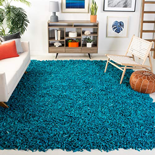 Safavieh Leather Shag Collection LSG511L Hand Woven Light Blue Leather Area Rug (6' x 9')