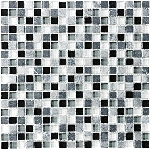 10 Square Feet - Bliss Midnight Stone and Glass 5/8 x 5/8 Square Mosaic Tiles - Bathroom Walls/Tub Surround/Kitchen Backsplash