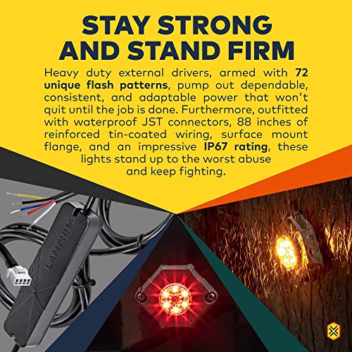 LAMPHUS 4pc SnakeEye III Blue LED Hideaway Strobe Light [SAE Class 1] [IP67 Waterproof] [72 Flash Modes] [Multi Units Sync-able] [Steady Override] Blue Emergency Strobe Police Lights for Vehicles