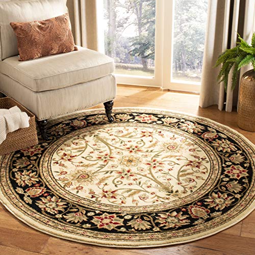 SAFAVIEH Lyndhurst Collection LNH212B Traditional Oriental Non-Shedding Dining Room Entryway Foyer Living Room Bedroom Area Rug, 8' x 8' Round, Ivory / Black