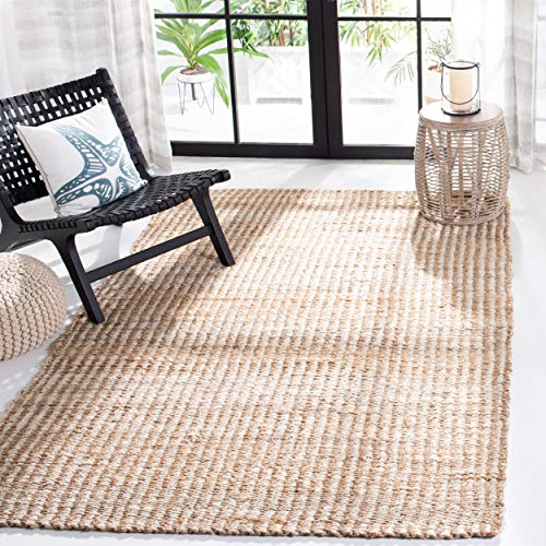 Safavieh Natural Fiber Collection NF734A Handmade Farmhouse Stripe Premium Jute Area Rug, 5' x 8', Ivory