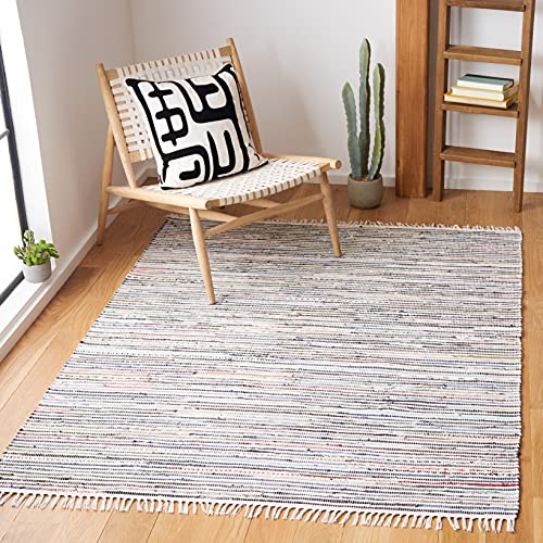 Safavieh Rag Rug Collection RAR125B Handmade Boho Stripe Cotton Area Rug, 6' x 9', Ivory / Multi