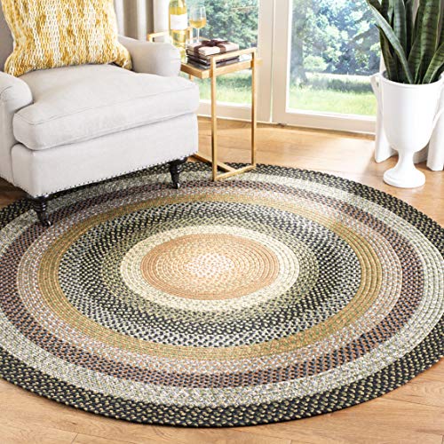 Safavieh Braided Collection BRD308A Handmade Country Cottage Reversible Area Rug, 8' x 8' Round, Multi