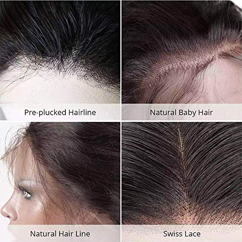 Lace Front Wigs Human Hair 24 inch Straight Lace Frontal Wigs For Black Woman 13x4 Lace Front Wigs Pre Plucked Hairline with Baby Hair 150% Density 10A Dyale Natural Black Hair Wig(24 inch)