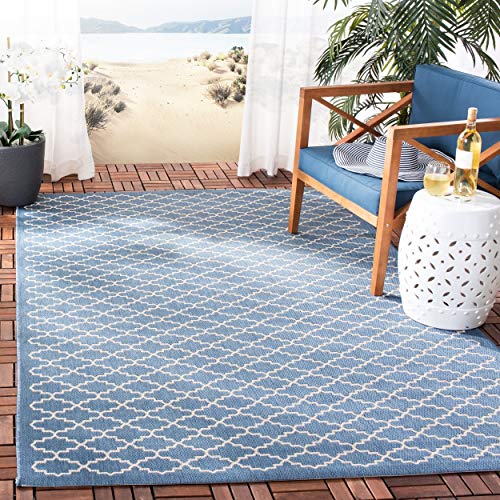 SAFAVIEH Courtyard Collection 7'10" x 7'10" Square Blue/Beige CY6919 Trellis Indoor/ Outdoor Waterproof Easy Cleaning Patio Backyard Mudroom Area Rug