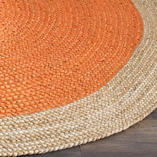 Safavieh Natural Fiber Round Collection NF801B Handmade Boho Braided Jute Area Rug, 9' x 9' Round, Orange