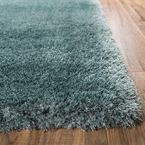 Well Woven Shimmer Shag Ocean Blue Solid Plain Modern Luster Ultra Thick Soft Plush Area Rug 7 x 10 (6'7" x 9'10") Contemporary Retro Polyester Textured 2" Pile Yarn Easy Clean Stain Fade Resistant