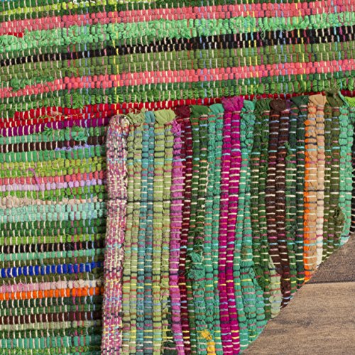 Safavieh Rag Rug Collection RAR240E Handmade Boho Stripe Cotton Area Rug, 8' x 10', Green / Multi