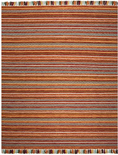 Safavieh Montauk Collection MTK901D Handmade Boho Stripe Fringe Cotton Area Rug, 8' x 10', Rust / Multi