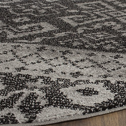 SAFAVIEH Adirondack Collection ADR107A Rustic Boho Non-Shedding Living Room Bedroom Area Rug, 8' x 8' Round, Silver / Black