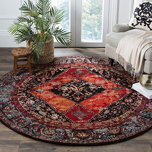 SAFAVIEH Vintage Hamadan Collection VTH217B Oriental Traditional Persian Non-Shedding Dining Room Entryway Foyer Living Room Bedroom Area Rug, 6'7" x 6'7" Round, Orange / Multi