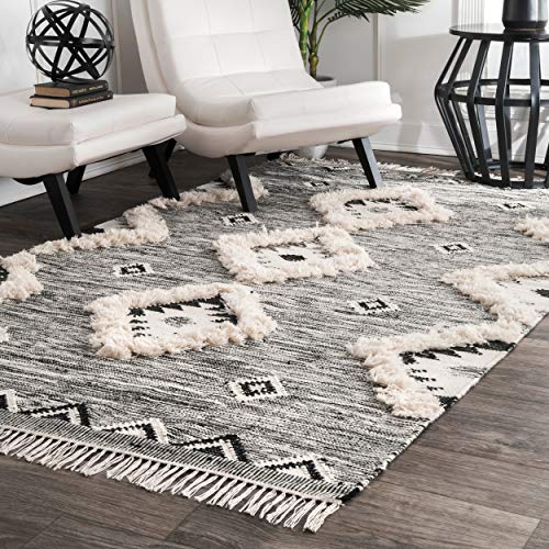 nuLOOM Moroccan Shag Fringe Wool Rug, 6' x 9', Grey