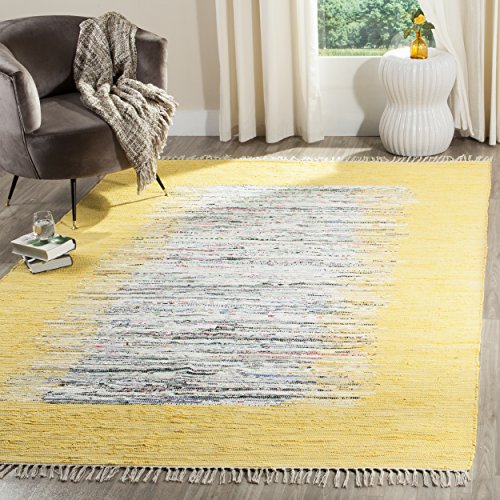 Safavieh Montauk Collection MTK711Q Handmade Flatweave Ivory and Yellow Cotton Area Rug (9' x 12')