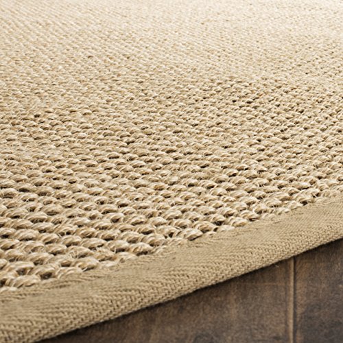 Safavieh Natural Fiber Collection NF141B Border Sisal Area Rug, 8' x 8' Round, Maize / Linen