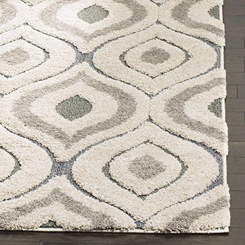 Safavieh Florida Shag Collection SG461-1160 Geometric Ogee Textured Area Rug, 6' x 9', Cream/Light Blue