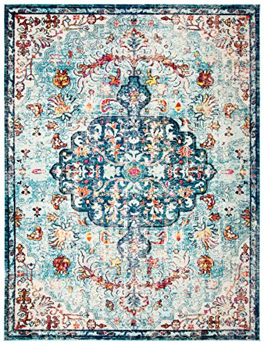 Safavieh Madison Collection MAD447K Boho Chic Vintage Medallion Distressed Area Rug, 12' x 18', Navy/Light Blue