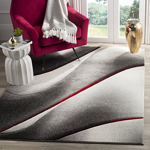 Safavieh Hollywood Collection HLW712K Grey and Red Mid-Century Modern Abstract Area Rug (6'7" x 9')