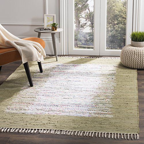 Safavieh Montauk Collection MTK711K Handmade Flatweave Ivory and Olive Cotton Area Rug (9' x 12')