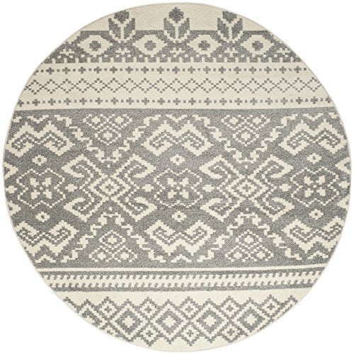 SAFAVIEH Adirondack Collection ADR107B Rustic Boho Non-Shedding Living Room Bedroom Area Rug, 8' x 8' Round, Ivory / Silver