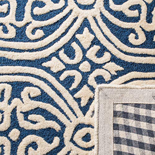 Safavieh Cambridge Collection CAM123G Handmade Moroccan Wool Area Rug, 6' x 6' Square, Navy Blue/Ivory