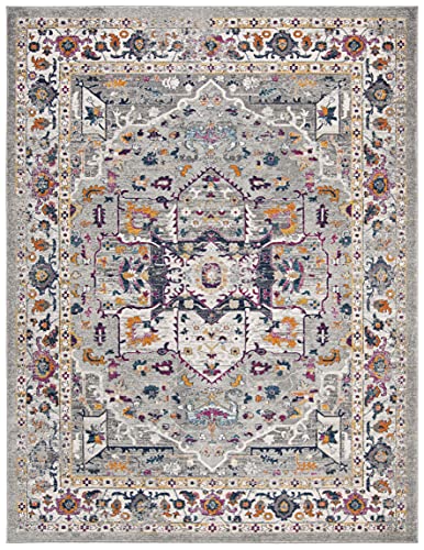 SAFAVIEH Evoke Collection EVK275H Oriental Medallion Distressed Non-Shedding Living Room Bedroom Dining Home Office Area Rug, 9' x 12', Grey / Grey