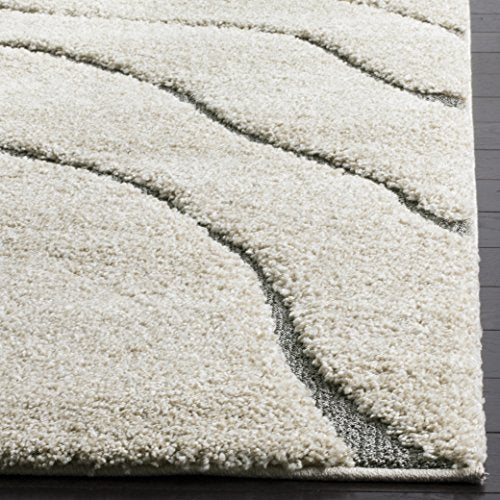 SAFAVIEH Florida Shag Collection SG472 Abstract Wave Non-Shedding Living Room Bedroom Dining Room Entryway Plush 1.2-inch Thick Area Rug, 5'3" x 7'6", Cream / Grey