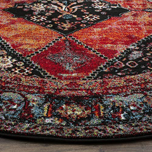 SAFAVIEH Vintage Hamadan Collection VTH217B Oriental Traditional Persian Non-Shedding Dining Room Entryway Foyer Living Room Bedroom Area Rug, 6'7" x 6'7" Round, Orange / Multi