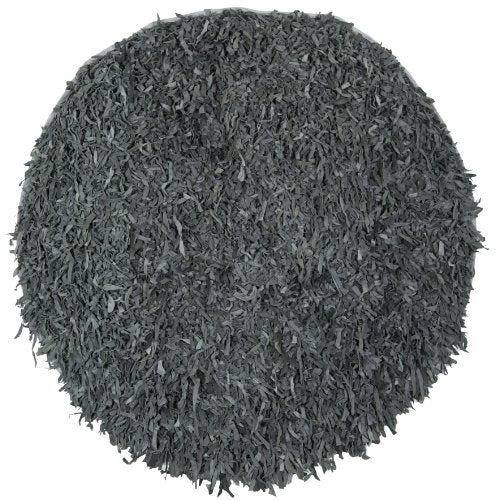 Safavieh Leather Shag Collection LSG511N Hand-Knotted Modern Leather Area Rug, 6' x 6' Round, Grey