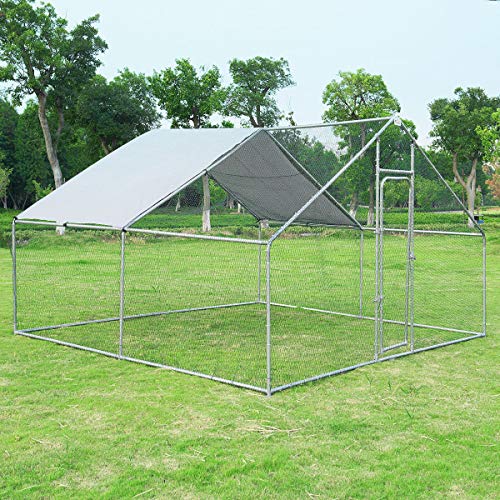 Large Metal Chicken Run, Walk-in Chicken Coop with Waterproof Cover Poultry Enclosure Hen Cage Run House Rabbits