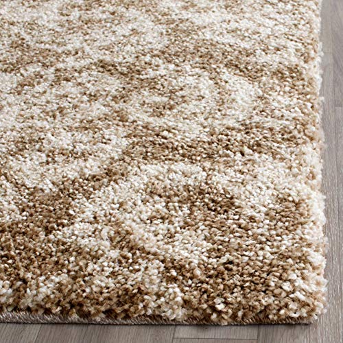 SAFAVIEH Florida Shag Collection SG460 Damask Non-Shedding Living Room Bedroom Dining Room Entryway Plush 1.2-inch Thick Runner, 2'3" x 15' , Beige / Cream