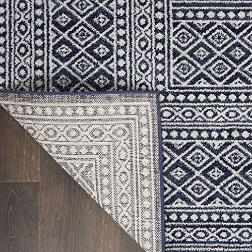 Nourison Royal Moroccan Distressed Bohemian Navy/Grey 8' x 10' Area Rug (8'x10'), NAVGY