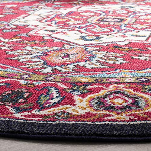 SAFAVIEH Monaco Collection MNC207C Boho Oriental Medallion Non-Shedding Dining Room Entryway Foyer Living Room Bedroom Area Rug, 6'7" x 6'7" Round, Red / Turquoise