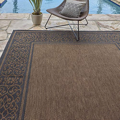 Gertmenian 21589 Furman Outdoor Rug Patio Area Carpet, 8' x 10' Large, Abstract Border Raven