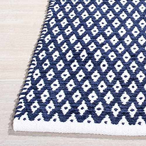 Safavieh Boston Collection BOS685D Handmade Flatweave Cotton Area Rug, 6' x 6' Square, Navy