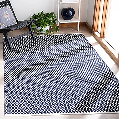 Safavieh Boston Collection BOS685D Handmade Flatweave Cotton Area Rug, 6' x 6' Square, Navy