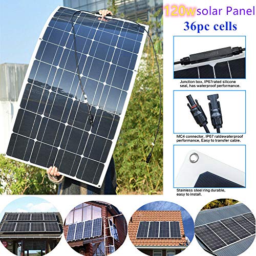 Solar Panel 120W 18V 12V Bendable Flexible Solar Charger SunPower Thin Solar Module with MC4 for RV, Boat,Truck Car, Irregular Surface Portable Power Bank Kit with 10A Solar Charger Controller