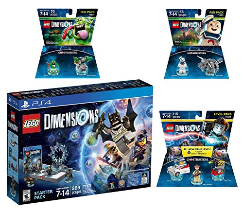 Lego Dimensions Ghostbusters Starter Pack + Peter Venkman Level Pack + Slimer + Stay Puft Fun Packs for Playstation 4 or PS4 Pro Console