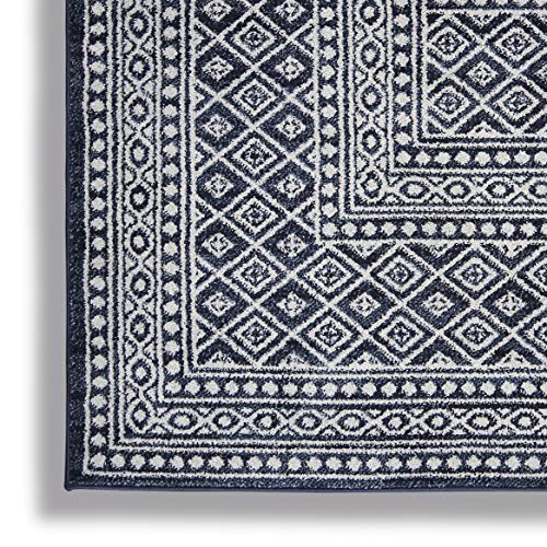 Nourison Royal Moroccan Distressed Bohemian Navy/Grey 8' x 10' Area Rug (8'x10'), NAVGY