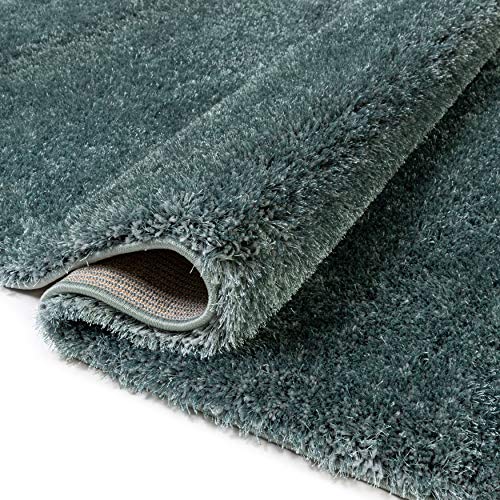 Well Woven Shimmer Shag Ocean Blue Solid Plain Modern Luster Ultra Thick Soft Plush Area Rug 7 x 10 (6'7" x 9'10") Contemporary Retro Polyester Textured 2" Pile Yarn Easy Clean Stain Fade Resistant
