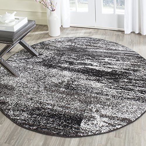 SAFAVIEH Adirondack Collection ADR112A Modern Abstract Non-Shedding Living Room Bedroom Area Rug, 8' x 8' Round, Silver / Black