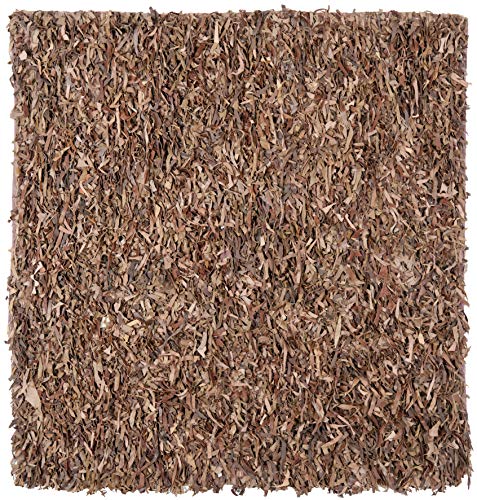 Safavieh Leather Shag Collection LSG511K Hand Woven Brown Leather Square Area Rug (8' Square)