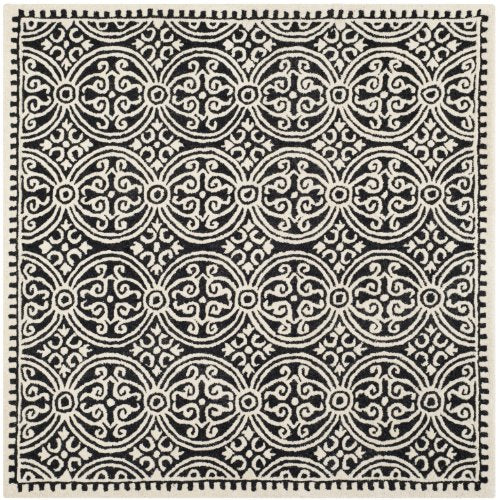 Safavieh Cambridge Collection CAM123E Handmade Moroccan Wool Area Rug, 8' x 8' Square, Black/Ivory