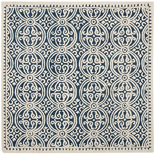 Safavieh Cambridge Collection CAM123G Handmade Moroccan Wool Area Rug, 6' x 6' Square, Navy Blue/Ivory